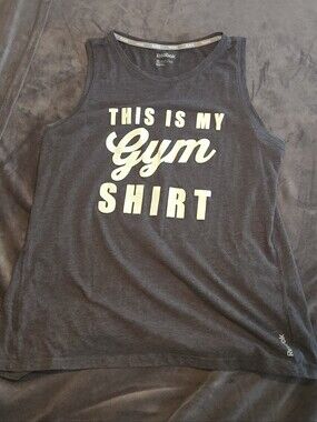 Grey Gray Women's Muscle Tank Top This Is My Gym Shirt Workout Wear Reebok